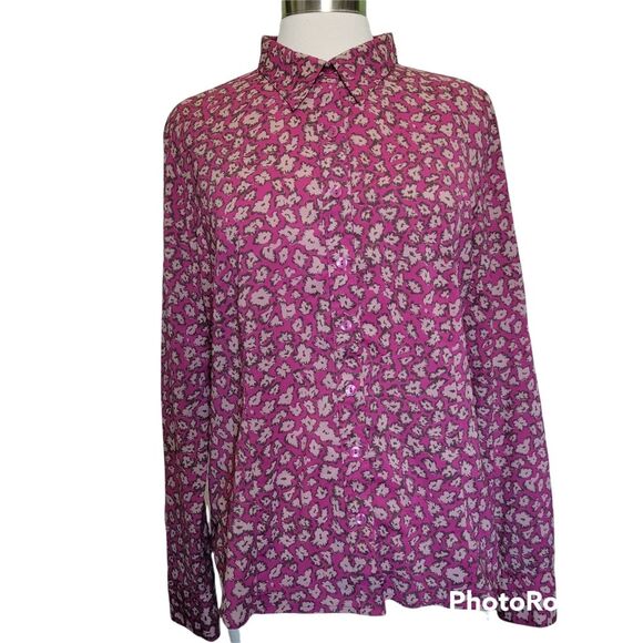 Apostrophe Stretch Vibrant Pink Floral Button Down Top - L - Picture 3 of 9